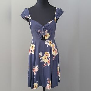 Xhilaration Blue Sundress with Sweetheart Neckline and Flutter Cap Sleeves